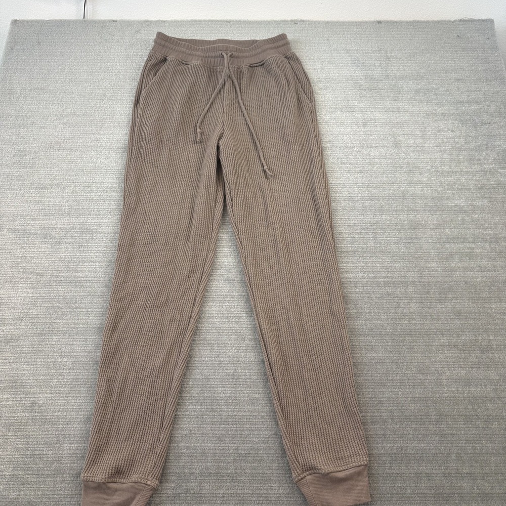 Nuuds Pants Womens M Mocha Brown‎ Waffle Knit Lounge Pants Stretch Tapered